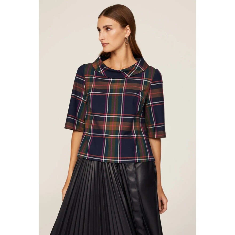 Trina Turk Kailee Plaid Roll Neck Boxy Top Size Large Women’s Classic Workwear - Picture 2 of 11